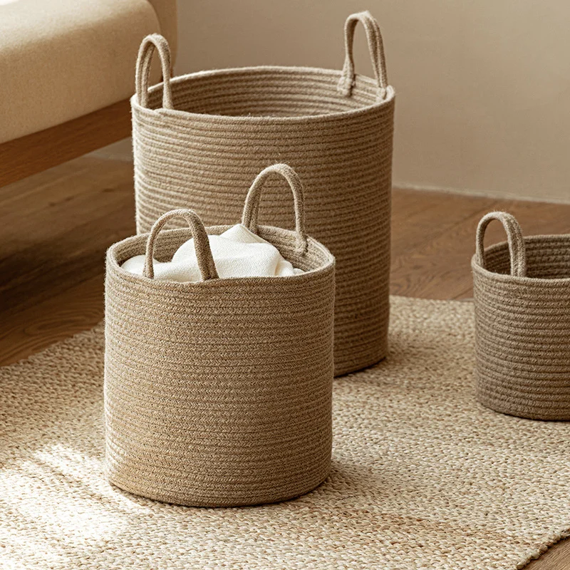 HUAYI Large Woven Cotton Rope Laundry Basket with Handles Decorative laundry Storage Basket