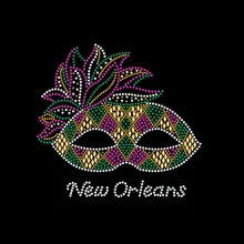 2026 Custom Bling Crystal Mardi Gras Hot Fix Rhinestones Heat Transfer Designs Iron on Motifs Appliques Wholesale