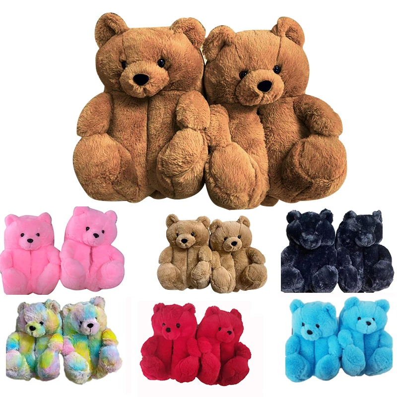 Teddy bear slippers 2021 new arrivals fuzzy teddy  Wholesale Plush New Style Slippers House Teddy Bear Slippers for Women Girls