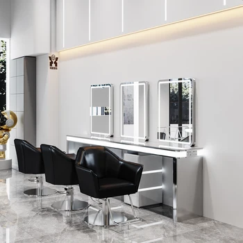 Wholesale LED Light Design Spa Hairdresser Mirror Table Glass Frame Hairdressing Salon Equipment for Hair Salon