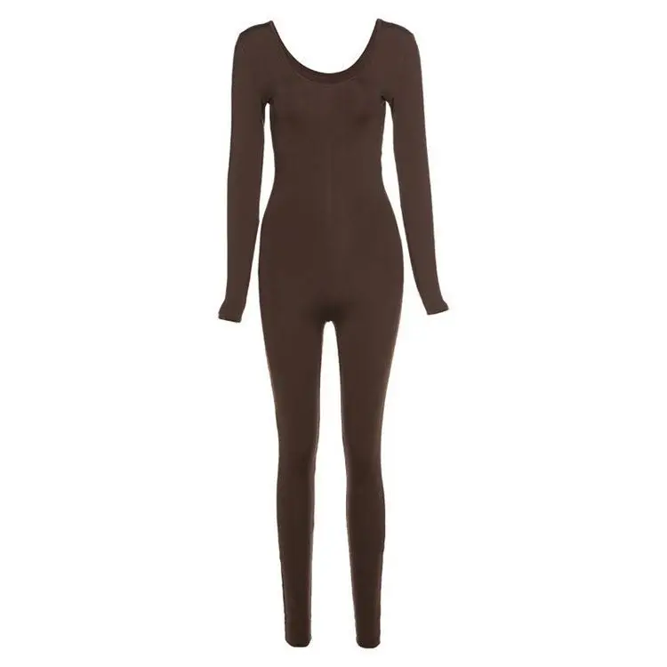 2023 Europe Hot Sexy One-piece Pants Bodysuit All Match Long Sleeve Casual Low Collar High Waist Sports Jumpsuit