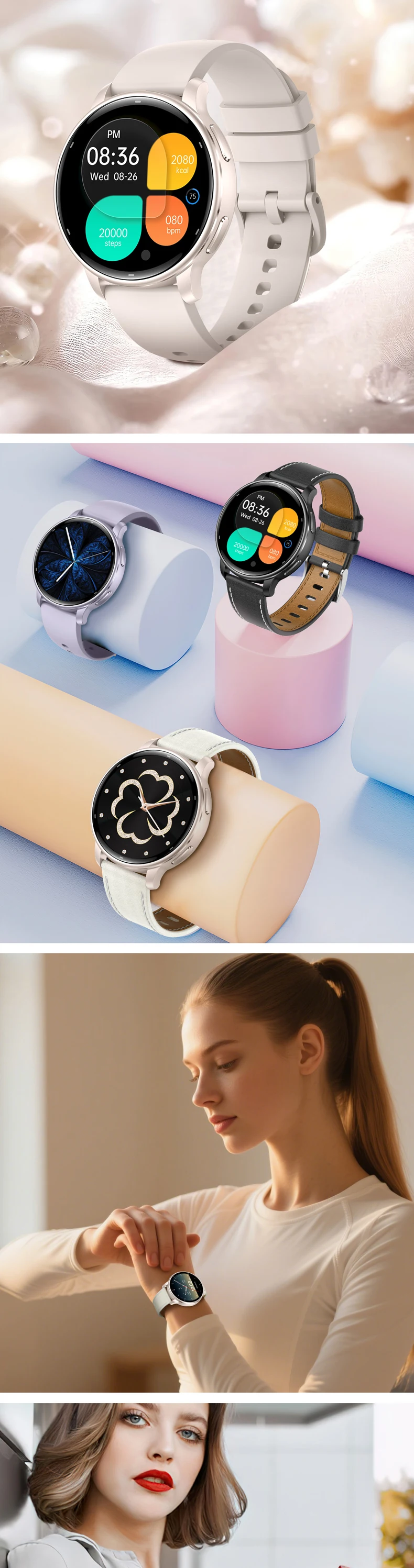 product km96 smart watch for women 132 amoled screen gps tracking 3atm waterproof 450mah battery dual straps fitness tracker-9