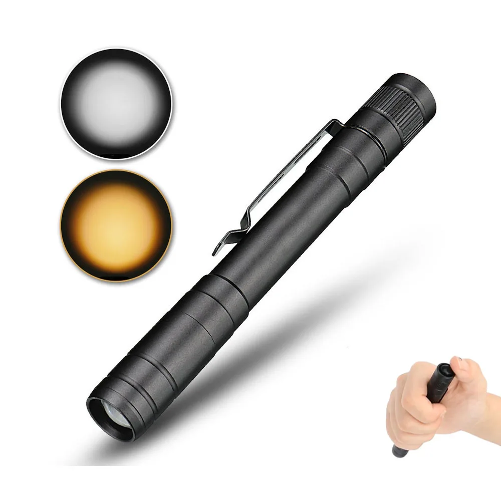 Medical First Aid LED Flashlight Pen Light With Clip For Doctor AAA Battery HE 