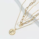 Pearl Necklace Chain Necklace Baroque Pearl Vintage Coin Pendant Multi Layer Necklace Clavicle Chain
