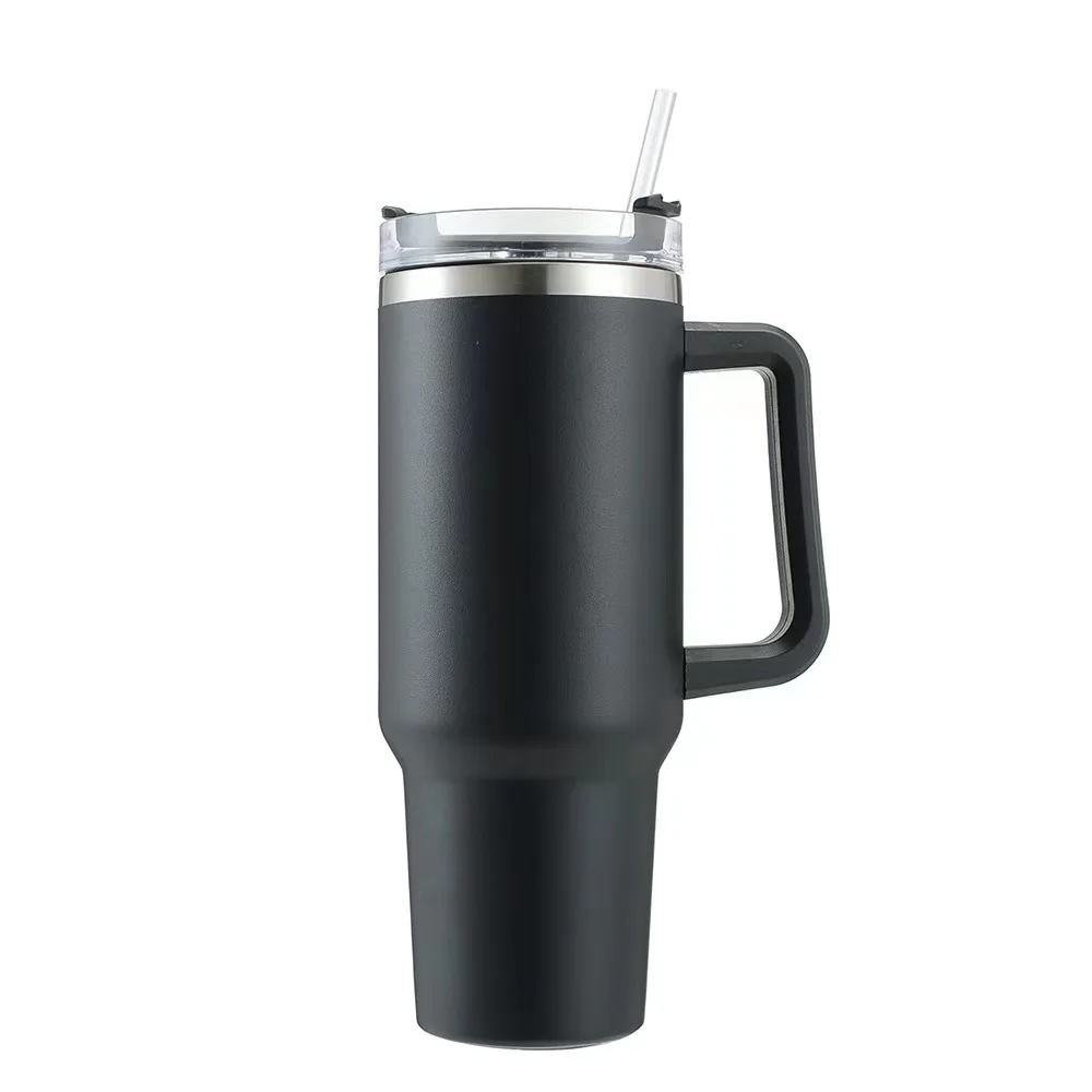 Large size Custom color car cup tumbler outdoor camping double wall vacuum insulated stainless steel with handle and straw