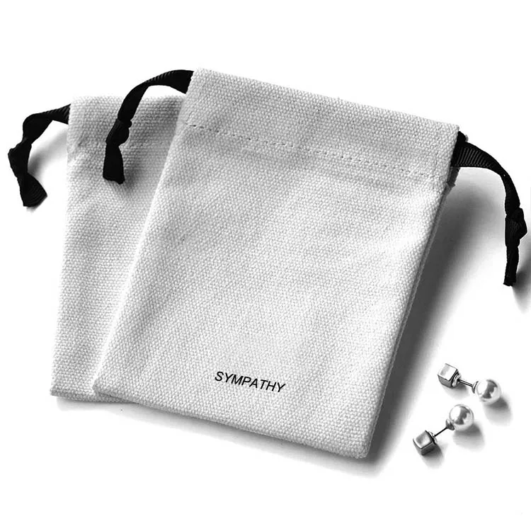 China factory hot sale printed logo black canvas jewelry pouch reusable cotton jewelry drawstring package bag