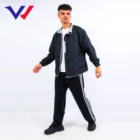 Wind Jacket Fashion Active Wear Street Work Out Black Solid Color Stand Neck Wind Breaker Casual Jacket For Men
