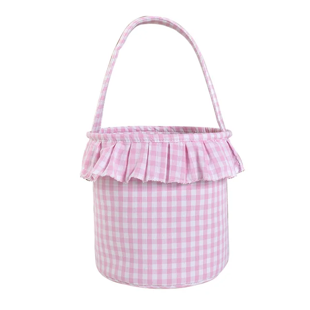 New Wholesale gingham Easter Basket Cute Polyester Cotton seersucker Easter egg Basket Party Decoration