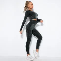 Wholesale 2pcs Long Sleeve Gym Fitness Sport Wears Women seamless yoga Sets Running high waist seamless Yoga Clothing Set