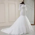 Wedding Dress Women's Mermaid Wedding Dress One-shoulder Half-sleeve Tulle Round Neck Bridal Wedding Dress