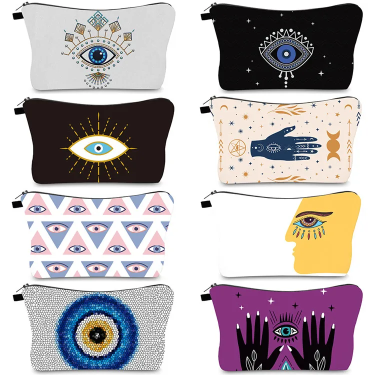 Top Quality Waterproof Fashion Portable Travel Polyester Evil Eye Make Up Storage Bag for Women