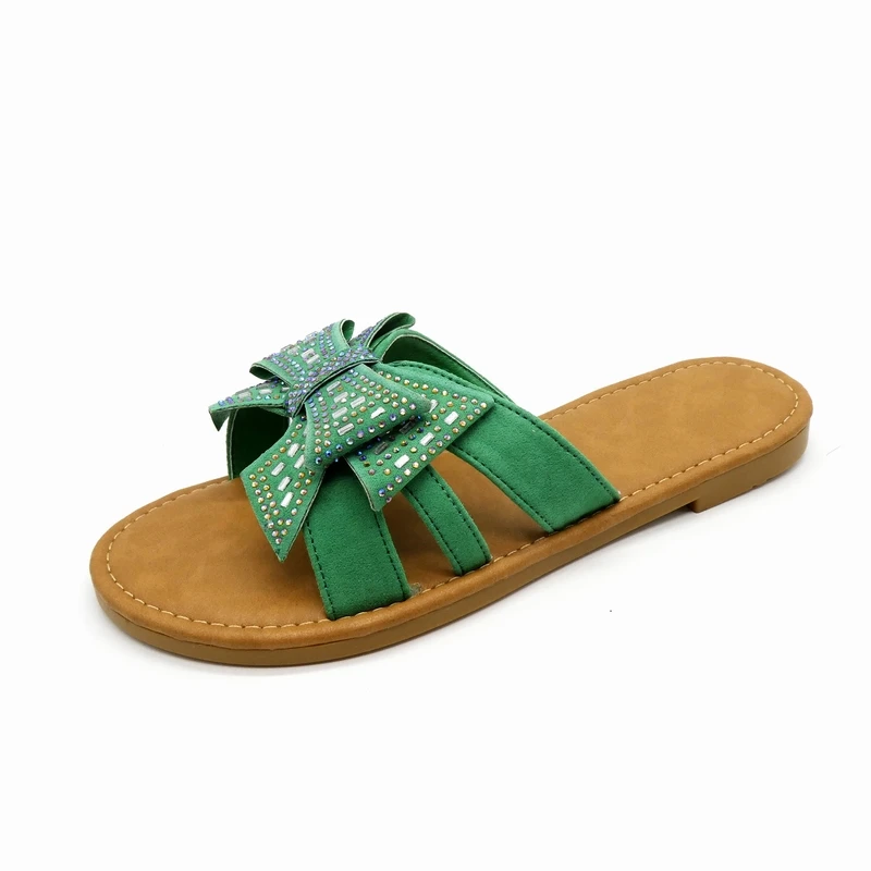 Top-selling woman's outdoor shoes OEM logo rhinestones summer sandals ladies bow slippers