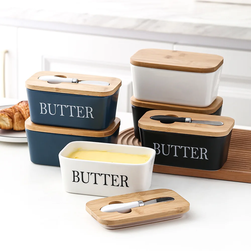 USSE Custom Ceramic Butter Box, Vintage Butter Keeper Dish with Lid Farmhouse Kitchen Decor Butter Storage Container