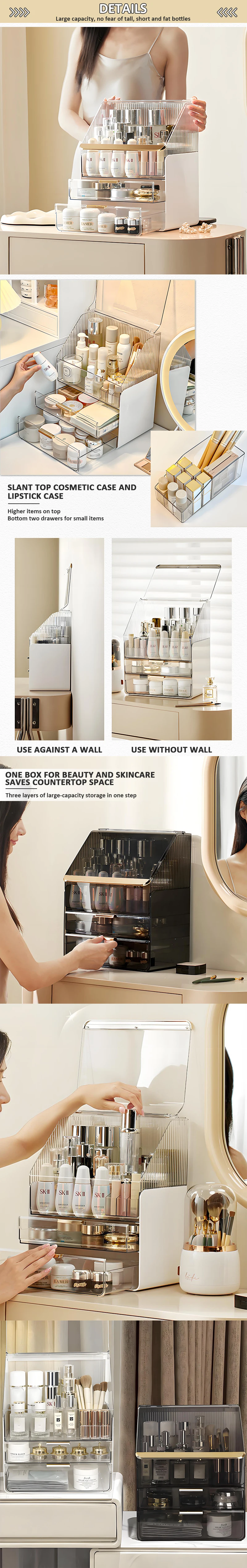 product desktop cosmetics storage box lipstick sorting shelf light luxury dustproof transparent makeup box-6