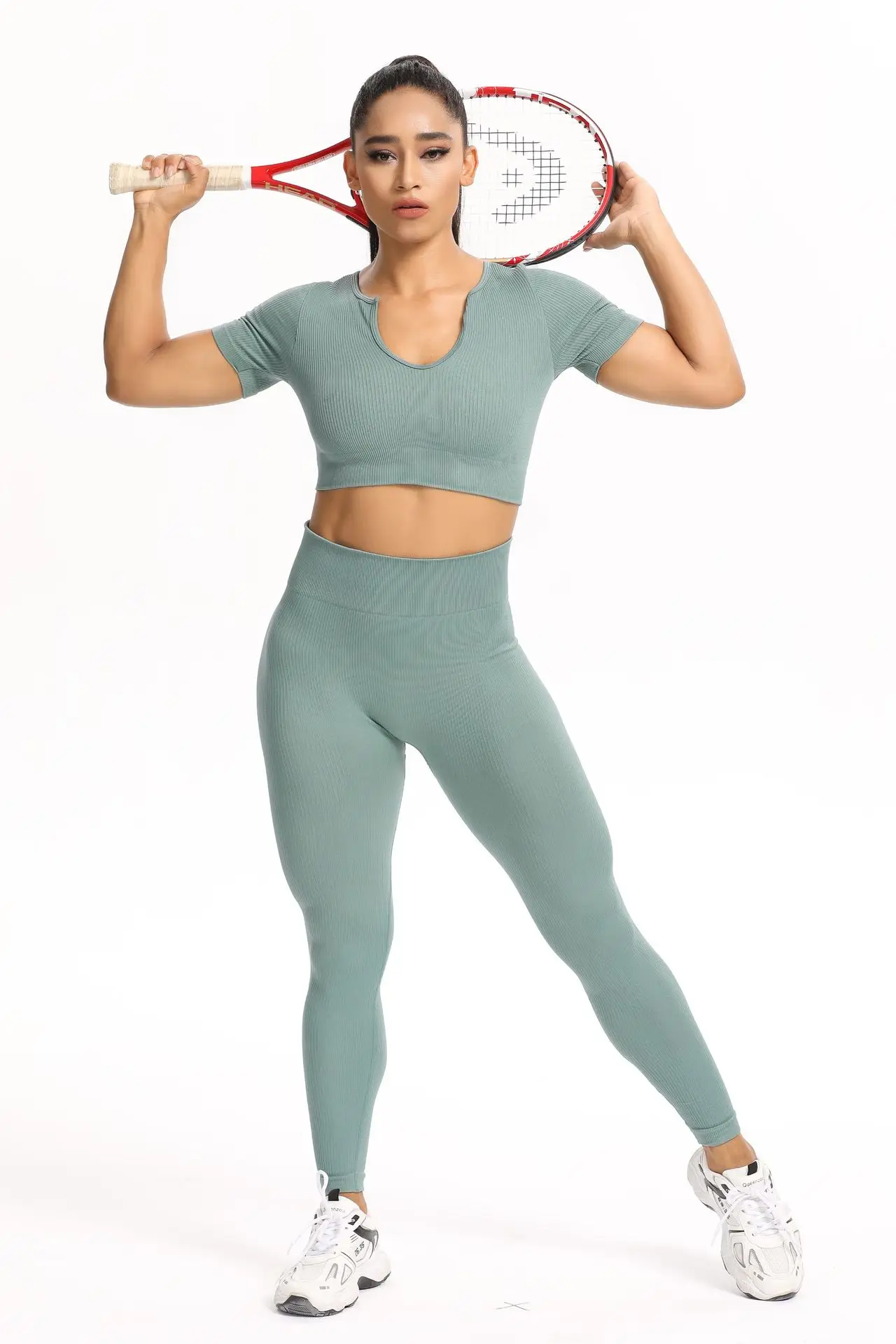 custom Vest High elastic Fitness Top Rib Yoga Bra High Strength Shockproof U-neck Sports Top and short pants Seamless