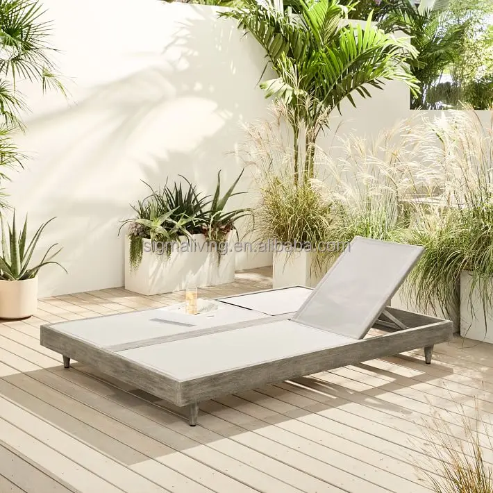 Pool patio sunbed garden set teak furniture outdoor chaise double lounger