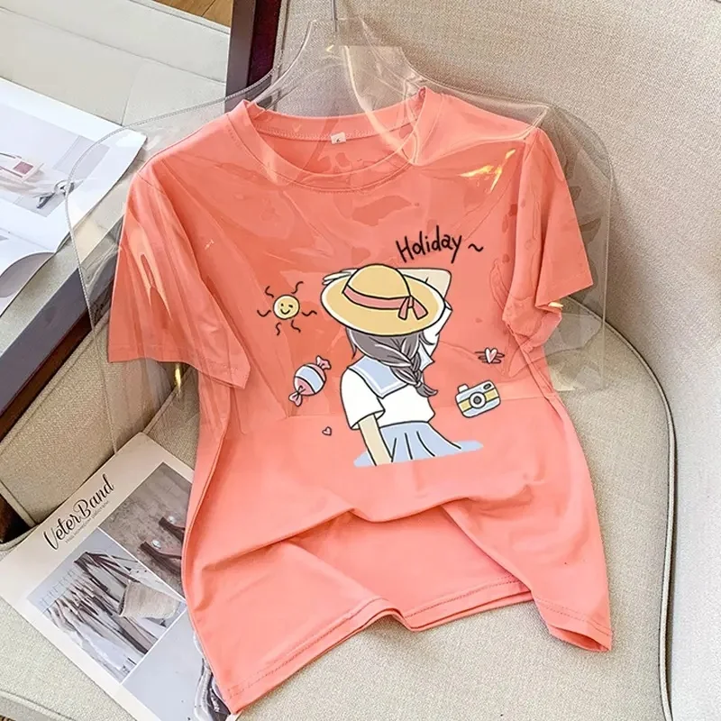 Wholesale Summer Women's T-shirt Fashion O-neck Loose Casual Short Sleeve Ladies T-shirt Girls Popular Design Cartoon T-shirt