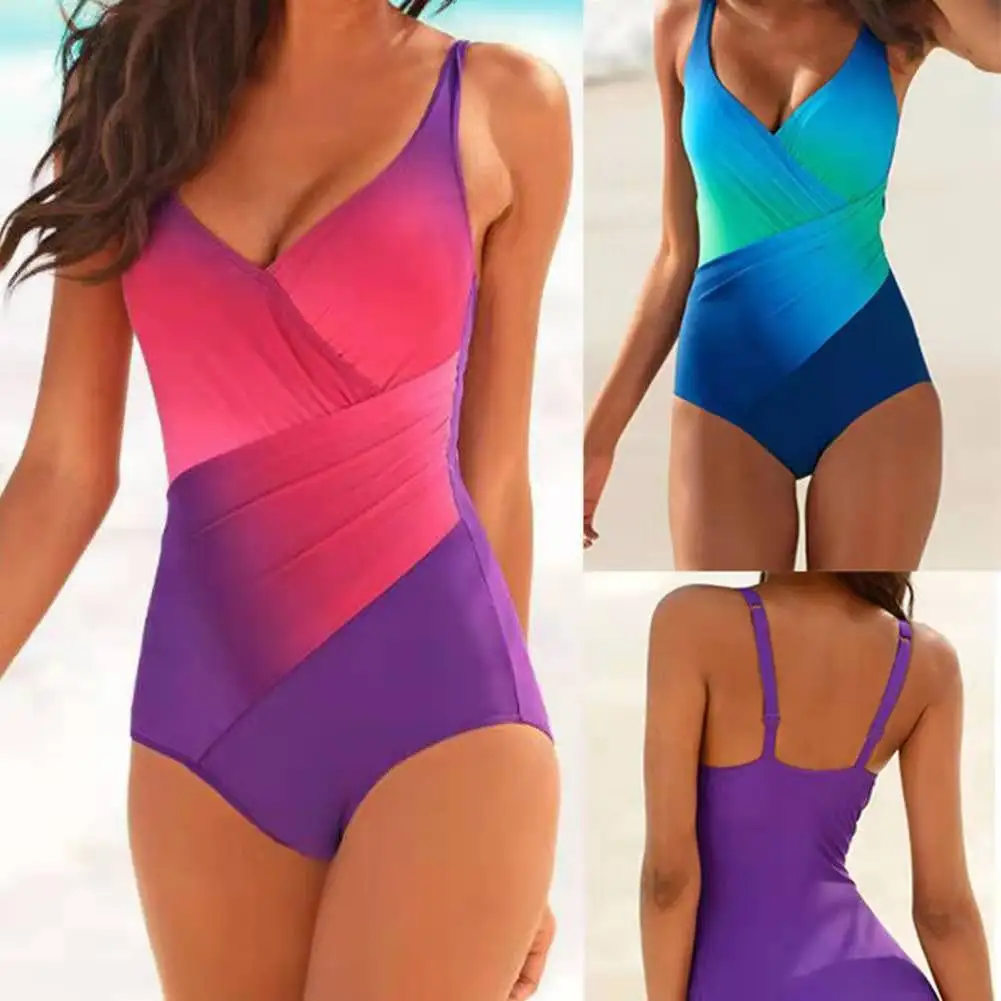 Fat girls plus size swimsuit bikini rainbow gradient color one-piece swimsuit bikini