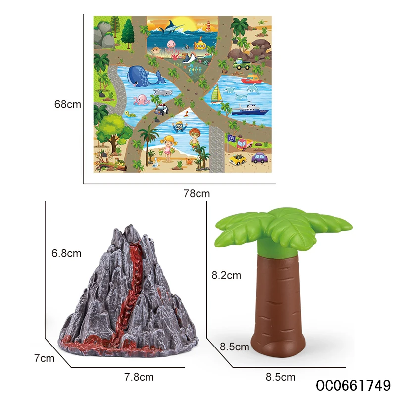 Baby montessori freewheel vinyl animal car toy with rockery tree map for 18 months