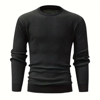 Men's Spring Autumn Crew Neck Knitwear Casual Long Sleeved Sweater Breathable Anti-Wrinkle with Logo Decoration