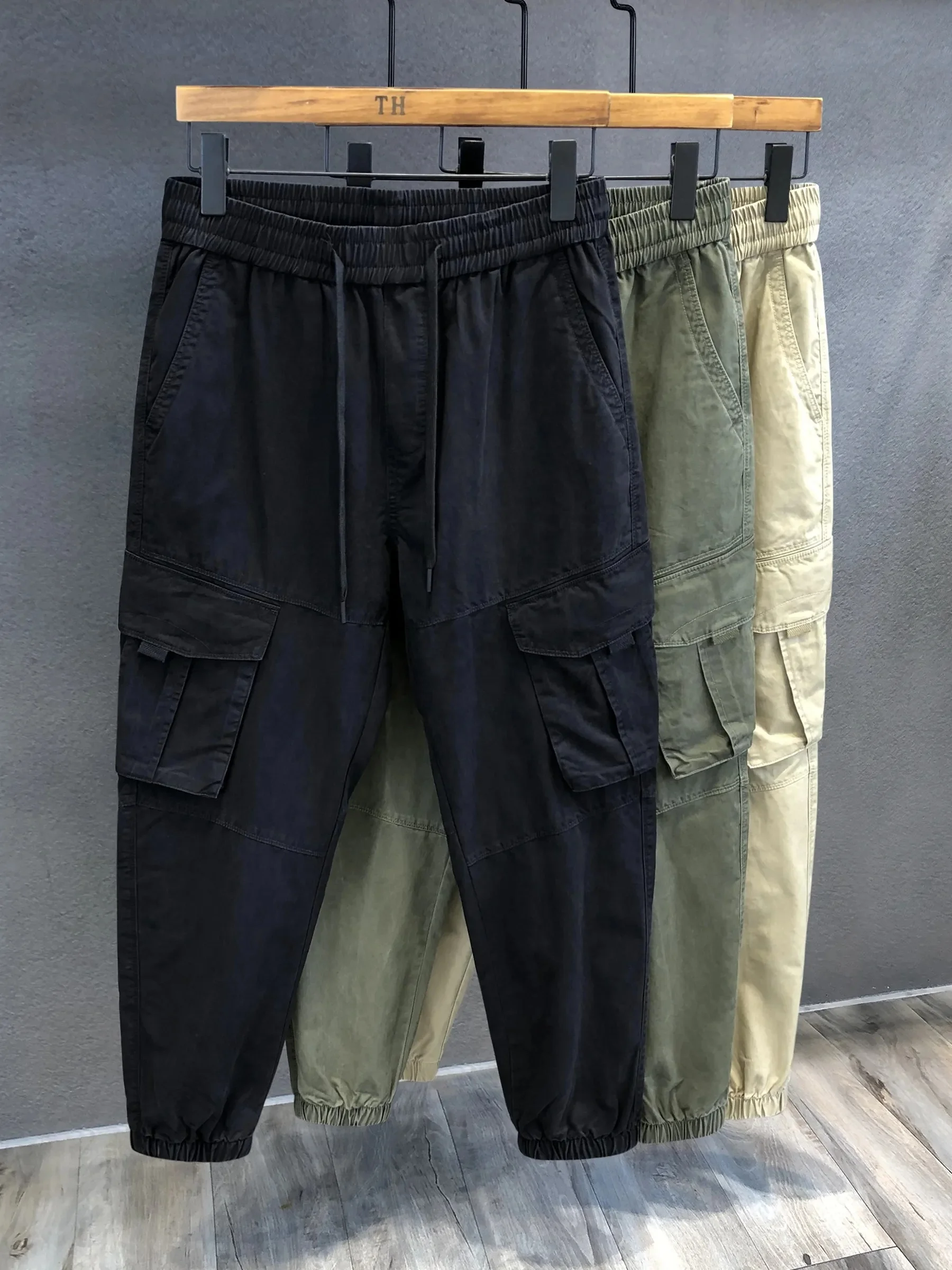 Batch of high quality baggy beige zipper men's straight leg casual baggy twill cargo pants