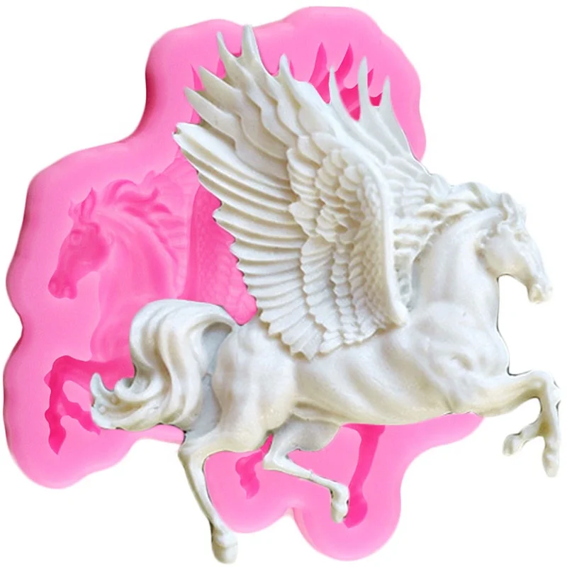 3D silicone mold resin clay Pegasus flying horse mold decor for chocolate cake baking tools