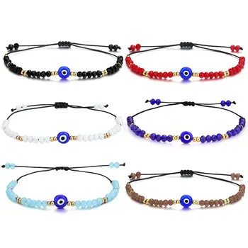 Handmade Couple Braided Rope Chain Colorful Crystal Beads Bracelets for Women Evil Blue Eye Friendship Bracelets Jewelry