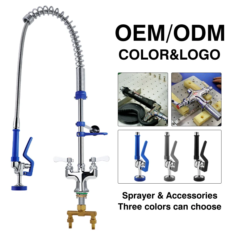 High Quality Commercial Kitchen Sink Faucet Taps 33/41\" Brass Pre Rinse Tap Hot Cold Mixer ODM Pull Faucet for Mall Use Factory details
