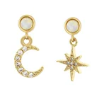 Cz Earrings Earrings Gemnel Fashion Jewelry 14k Gold Raw Opal Cz Drop Moon And Star Earrings