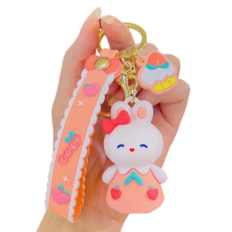 2024 New design Popular 4 colors White Rabbit Custom 3D Cute Rabbit Cartoon Anime Toys kids Bag Accessories Plastic key chains