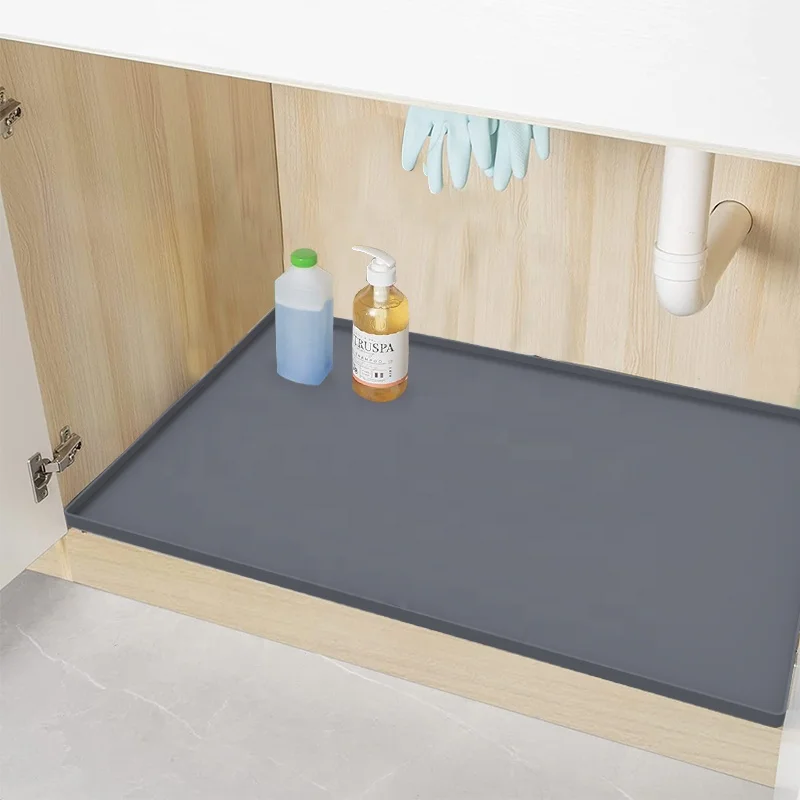 Custom Kitchen Under the Sink Silicone Mat with Holes Waterproof Sink Protector Cabinet Tray Anti-slip Silicone Sink mat
