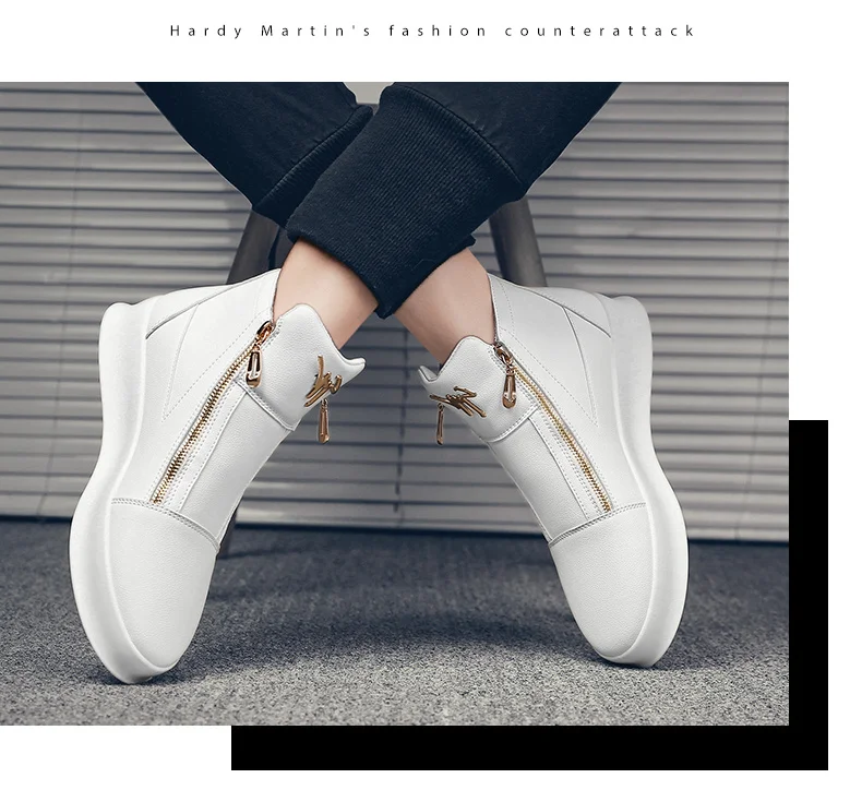 Men's High-top Boots Designer Zip Leather Sneakers White Platform ...