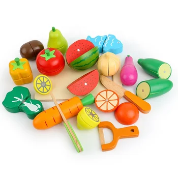 Wooden food toy 17 pcs Vegetable and Fruit toys Food cognition Pretend Play Cutting fruit Situation Play set Toys For Kids