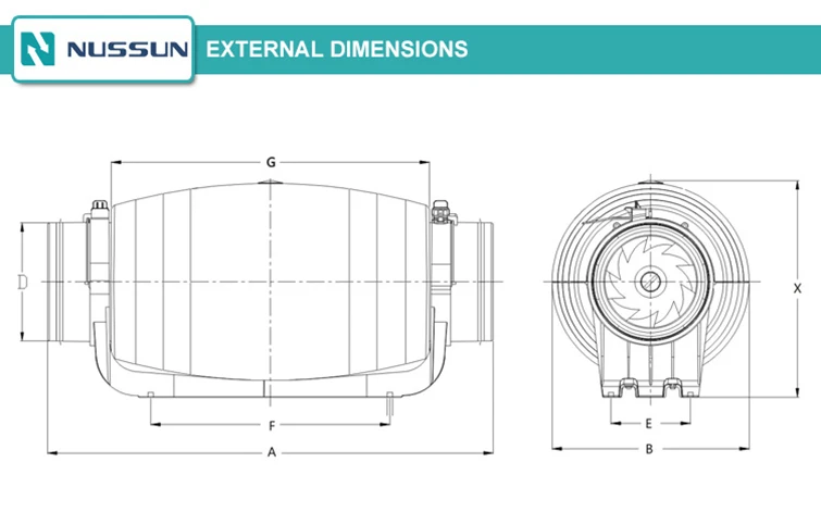Inline Duct Fan, NUSSUN, 6Inch, 150mm, 220V - detail 4