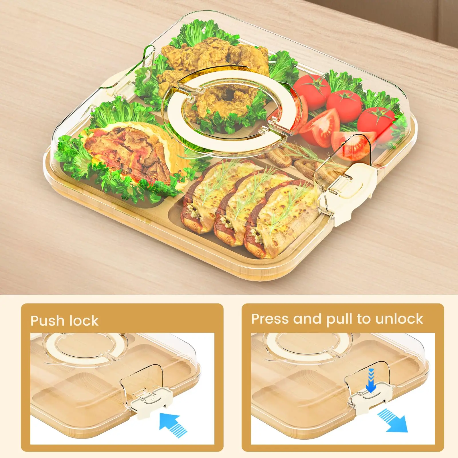 product zc customized serving tray compartments container platter kitchen cheese board with clear lid-6