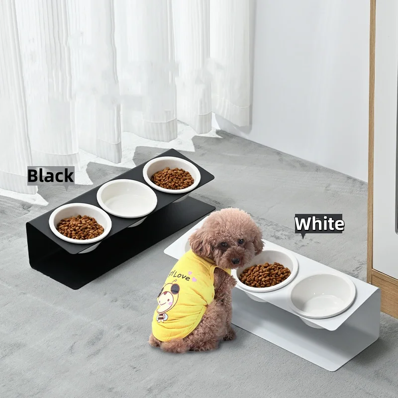 New Pet Bowl Holder Set Thickened Carbon Steel Frame Stable and Not Easy to Topple Diagonal Neck Guard Ceramic Bowl Pet Products factory