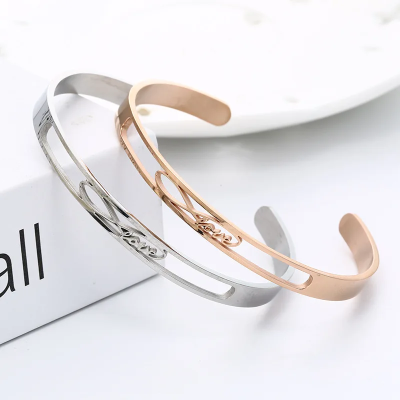 trendy  women stainless steel infinite 8 love gold bangles jewelry gift for lover