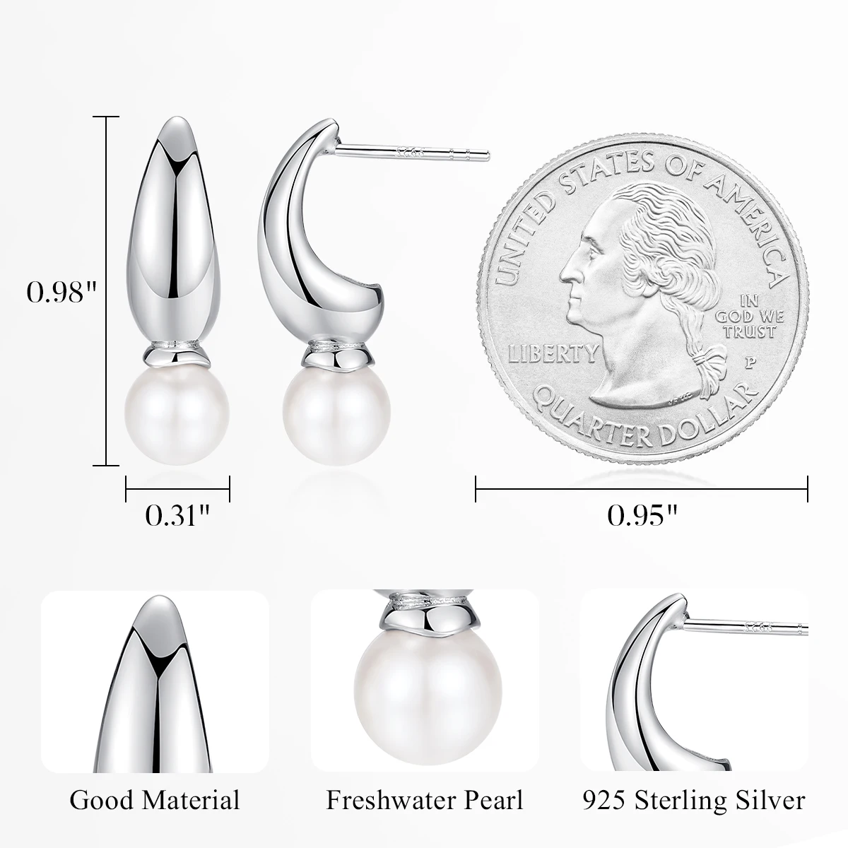 CDE YE1879 Fine 925 Silver Earring Wholesale Teardrop Design and Freshwater Pearls Rhoduim Plated Hollow Stud Earrings