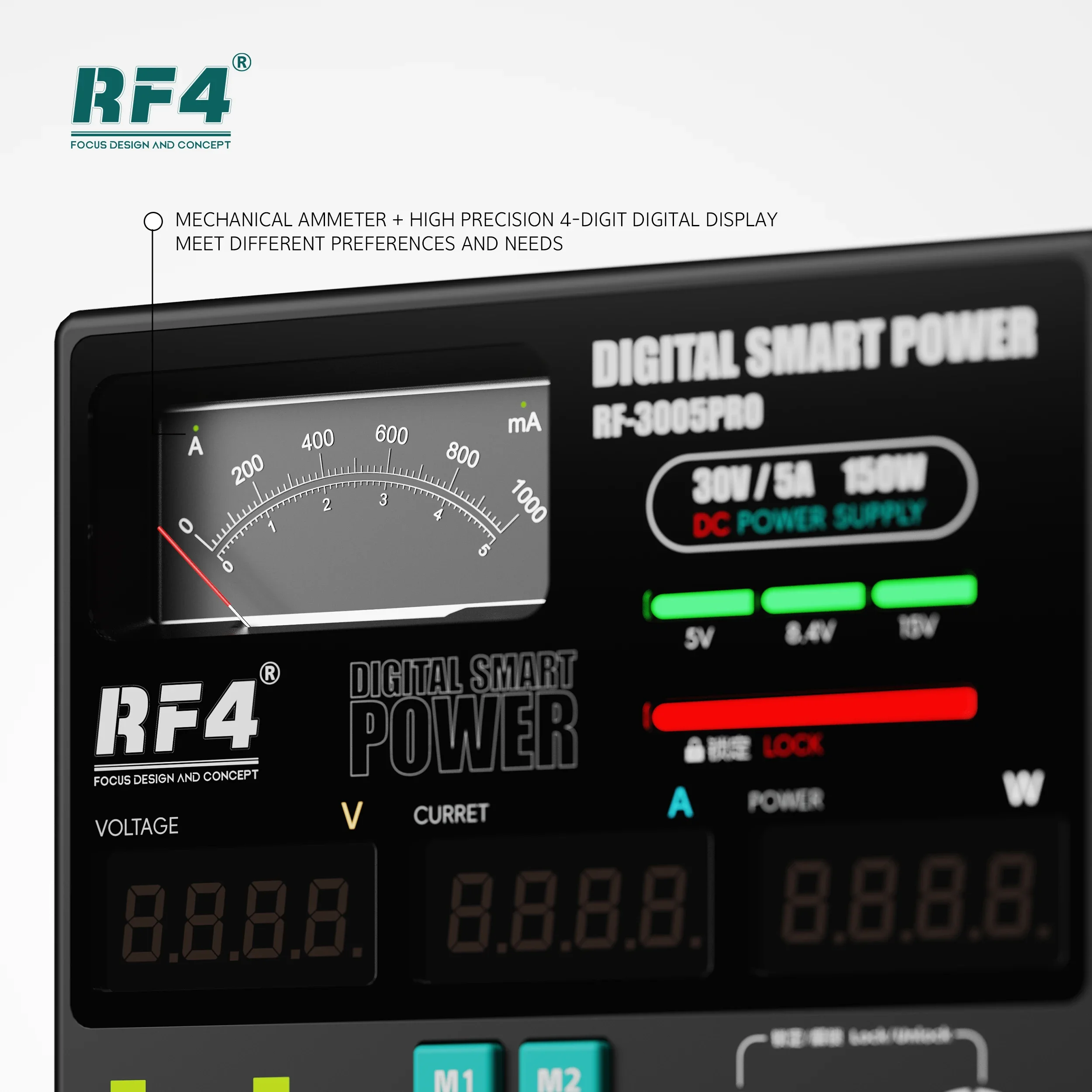 RF4 RF-3005D/RF-3005PRO 150W 30V 5A DC Regulated Digital Smart Multifunctional Power Supply Regulator Phone Sensing Automatic