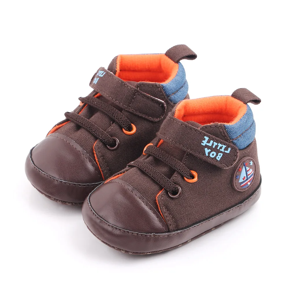 Cartoon Retro High Top Fashion Trend Alphabet Decorated Baby Canvas Toddler Shoes factory