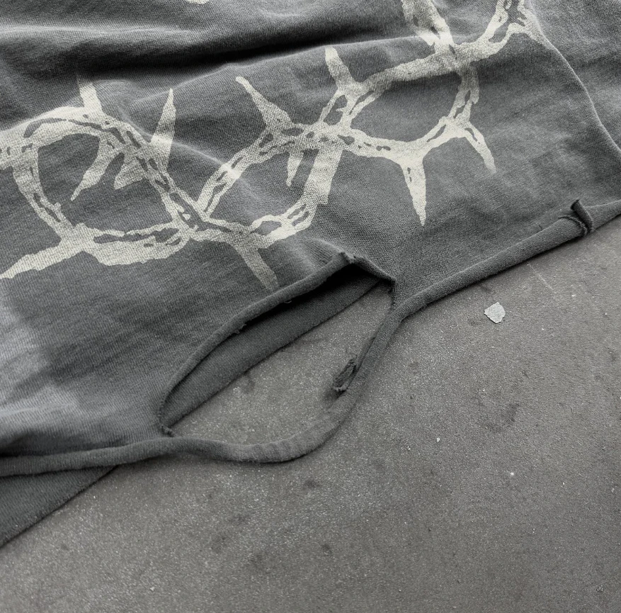 Custom Men Screen Printing Raw Hem Vintage Distressed Acid Washed Graphic Tees t Shirt Double Layer Long Sleeve T-shirt factory