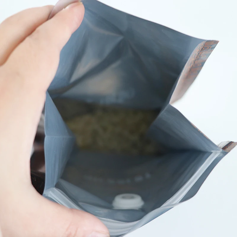 Custom Printed 250g 500gr 12 Ounce Black Empty One Way Valve Coffee Bags Flat Bottom Coffee Packing Bag with Valve and Zipper