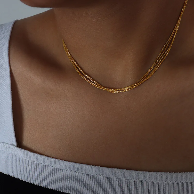 Non tarnish stainless steel 18 k gold plated tiny chain non tarnish layered necklace