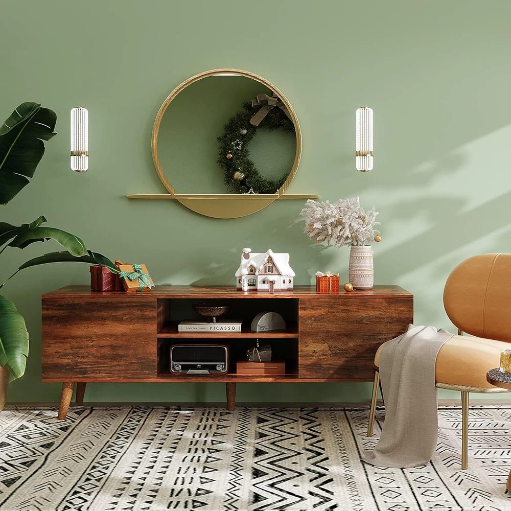 Mid Century Modern TV Stand for 55-60 Inch TVs Entertainment Center with Storage Wooden Living Room Furniture for Hotels manufacture