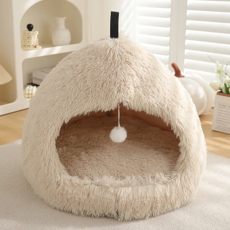 product fluffy dog cat cave bed with ball toys multi colors doggy cat sleeping bed indoor cat house-57