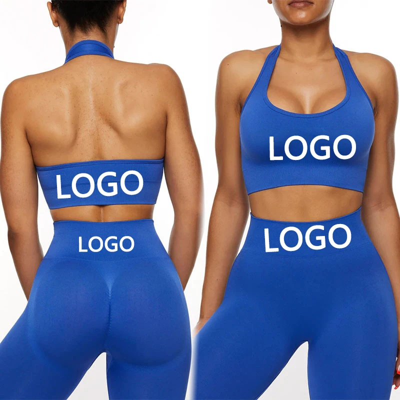 Tik Tok Custom Seamless Gym Clothing For Women Scrunch Booty Yoga Shorts Leggings 2/3/4 PCS Sports Workout Halter Bra Suit Sets