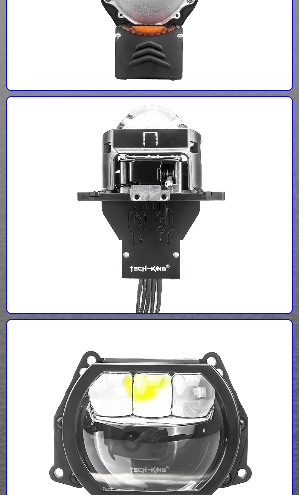 Car LED headlights double lens 3 inch square three direct laser light super bright 90 watt high power H7 H11Projector headlights