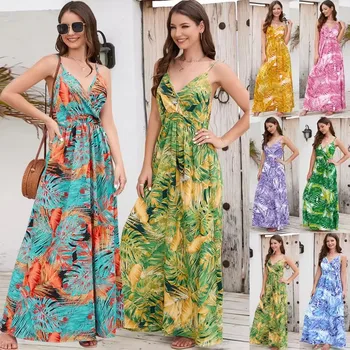 fashion summer designer Boho style Floral Print outdoors ladies maxi long Sleeve One Piece Dress Women Elegant Casual Dress