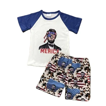 Ready to ship boutique Red and blue 4th of July independent style for boys girl clothes outfit