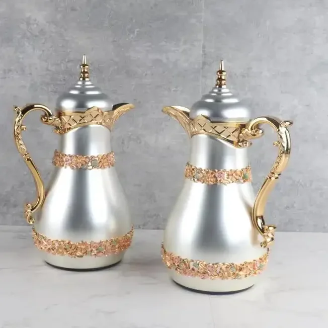 1.0L set gold white arabic arab thermal thermos tea vacuum dallah coffee pot with glass liner
